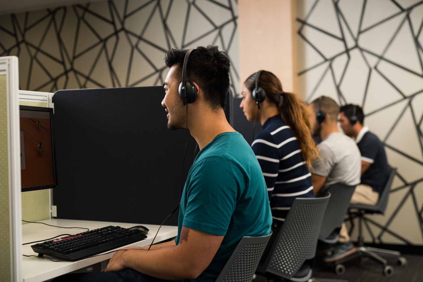 Students taking an exam in test center